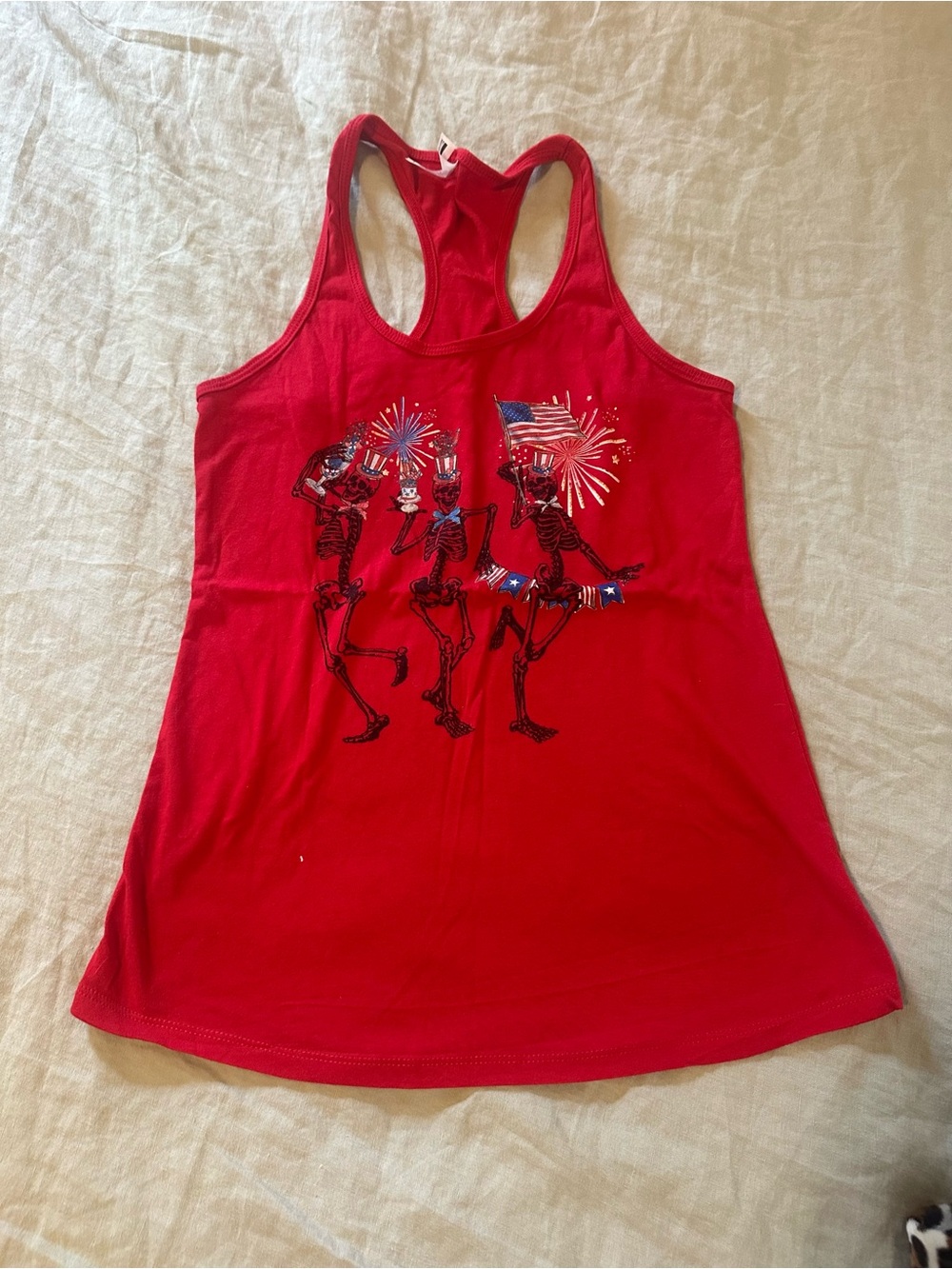 Red Women's Racerback Tank Top with Festive Skeleton Print